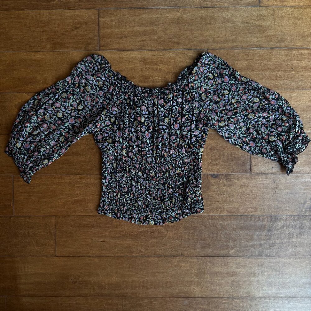 Anthropologie Floral Smocked Puff-Sleeve Blouse – XS